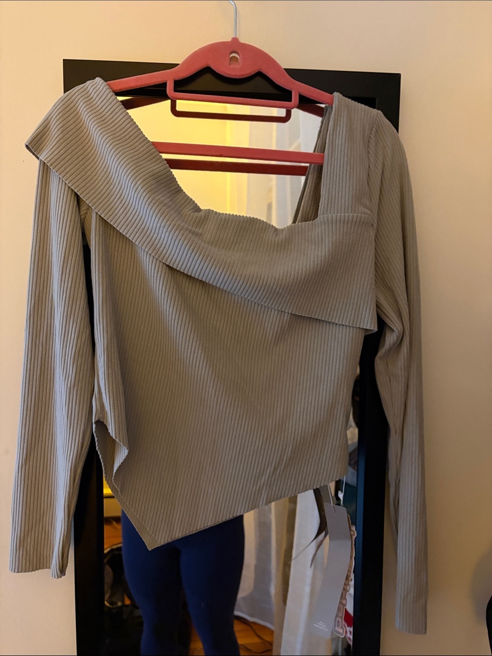 Missguided Ribbed Asymmetrical Long Sleeve Top - Taupe